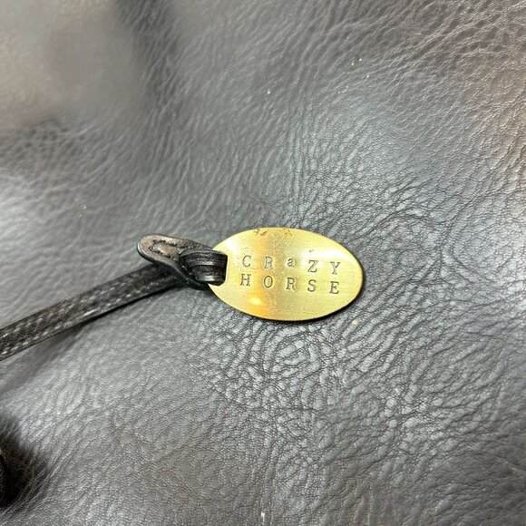 Crazy Horse Black Faux Leather Tote Bag With Double Straps & Zipper Closure - Picture 11 of 11